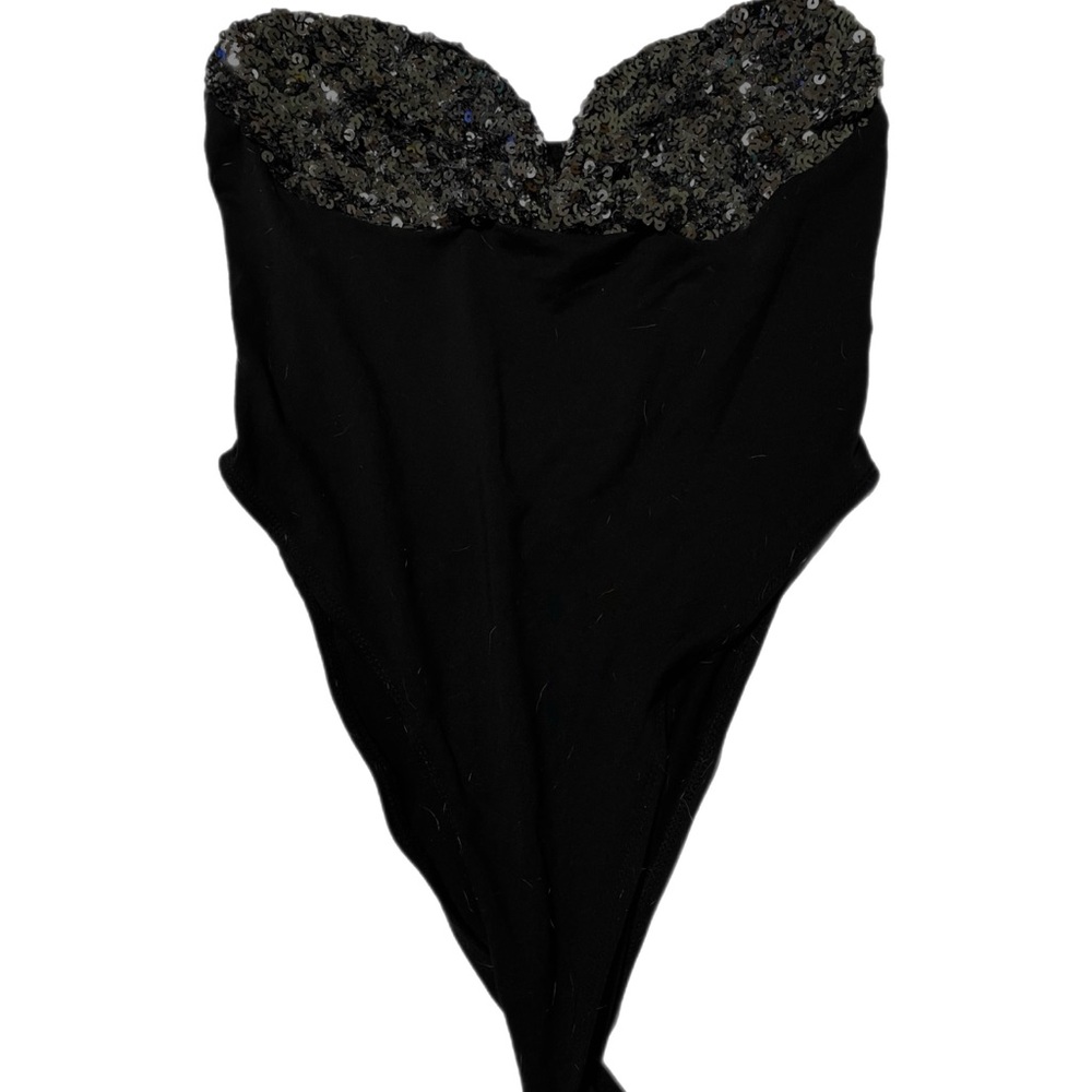 SHEIN Black Sequin Strapless Bodysuit